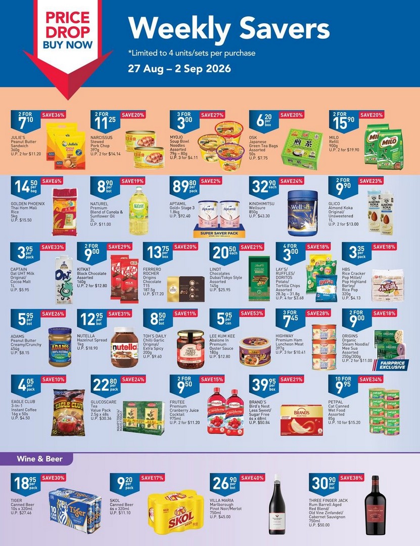 NTUC-FairPrice-Weekly-Savers-Promotion-with-Up-to-53-OFF 27 August-2 September 2026: NTUC FairPrice: Weekly Savers Promotion with Up to 53% OFF, Buy 1 Free 1 Deals and Grocery Savings