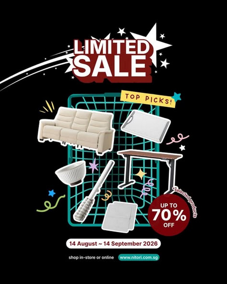 Nitori-Singapore-Limited-Sale-Promotion-with-Up-to-70-Off 21 August-21 September 2026: Nitori Singapore: Limited Sale Promotion with Up to 70% Off Selected Homeware and Furniture