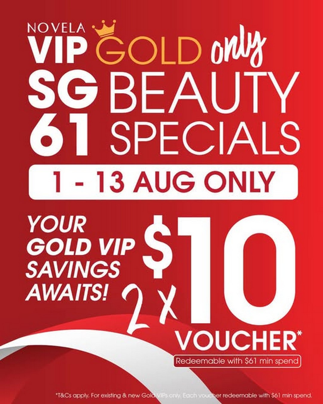 Novela-Singapore-SG61-Beauty-Specials-Promotion 1-13 August 2026: Novela Singapore: SG61 Beauty Specials Promotion with S$20 Savings for VIP Gold Members
