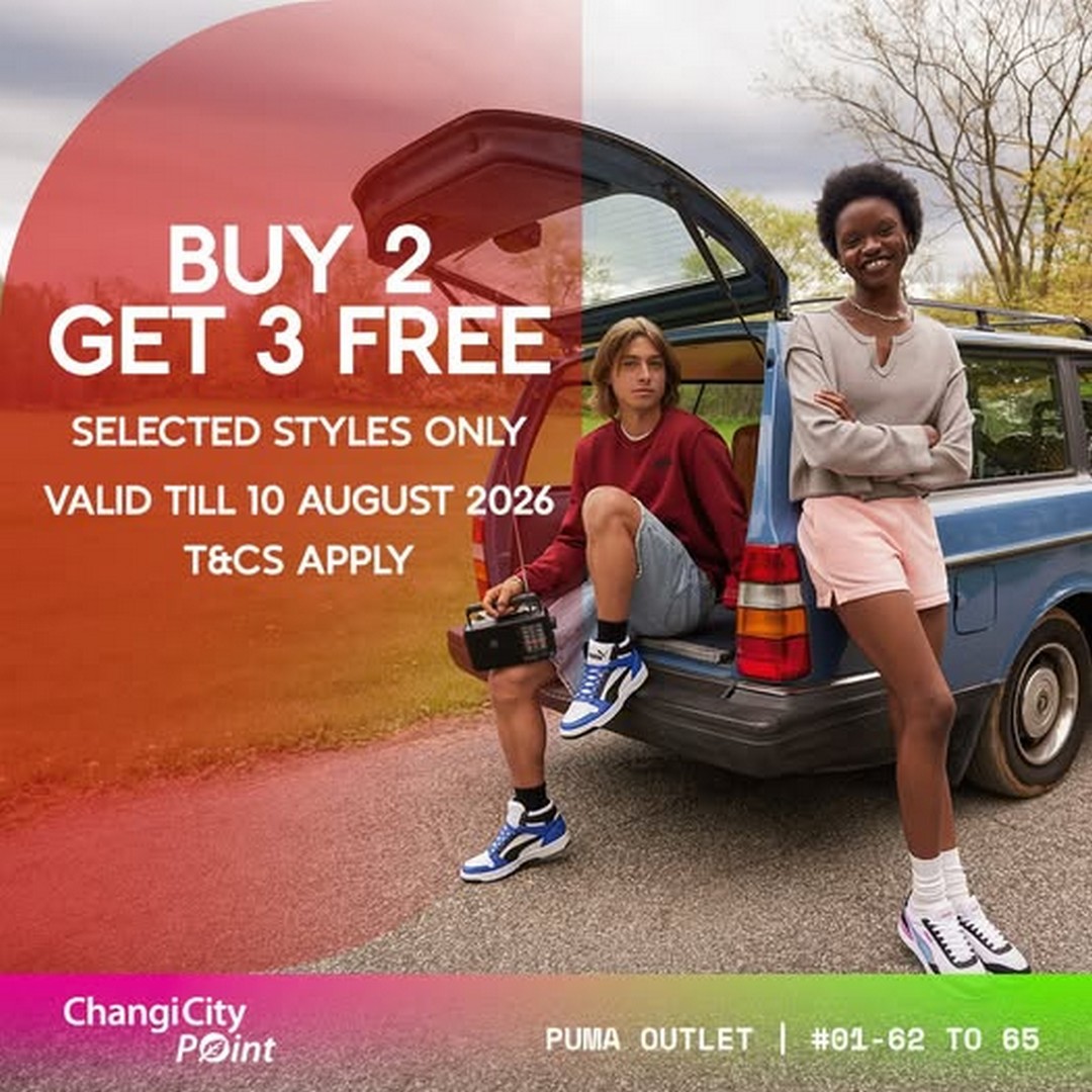PUMA-Singapore-Buy-2-Selected-Styles-Get-3-Free-Promotion Now till 10 August 2026: PUMA Singapore: Buy 2 Selected Styles Get 3 Free Promotion at Changi City Point