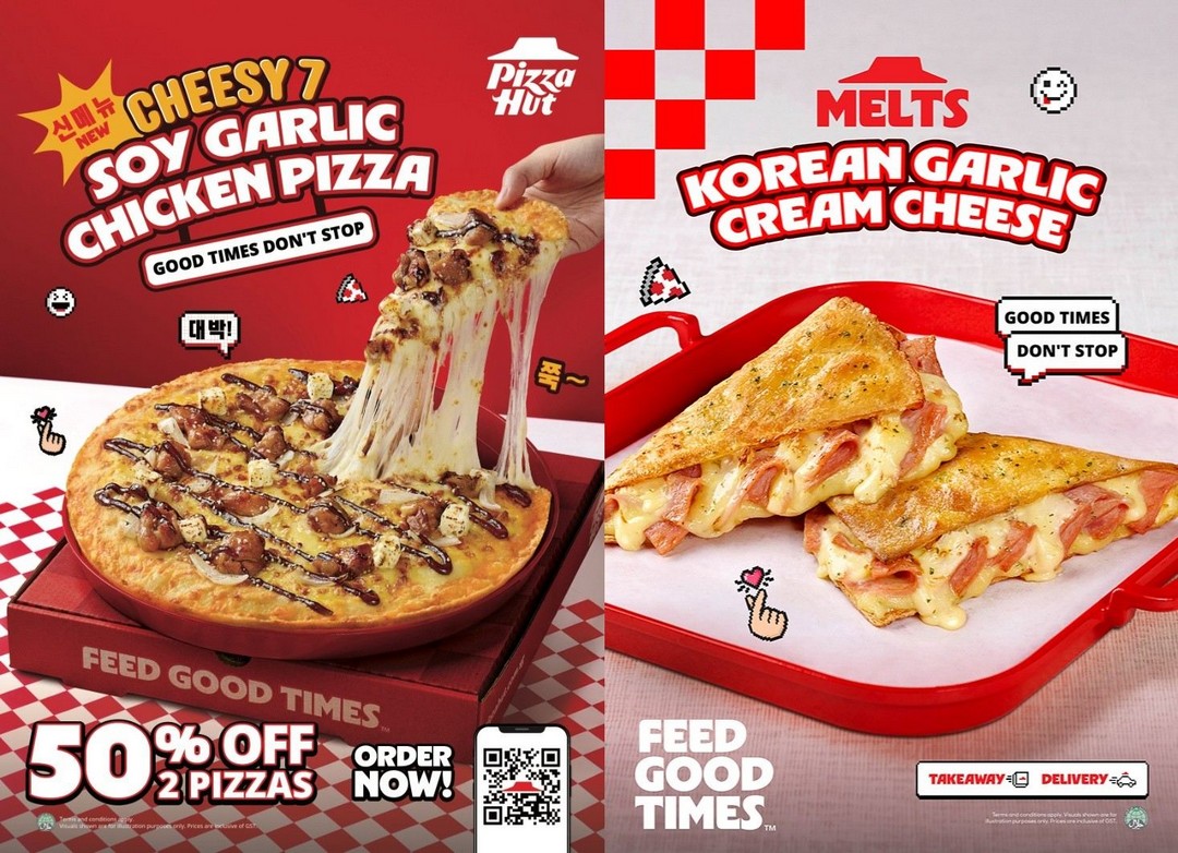 Pizza-Hut-Singapore-50-Off-2-Pizzas-Promotion 27 August-16 September 2026: Pizza Hut Singapore: 50% Off 2 Pizzas Promotion with Cheesy 7 Korean Soy Garlic, Delivery Deals and Dine-In Offers