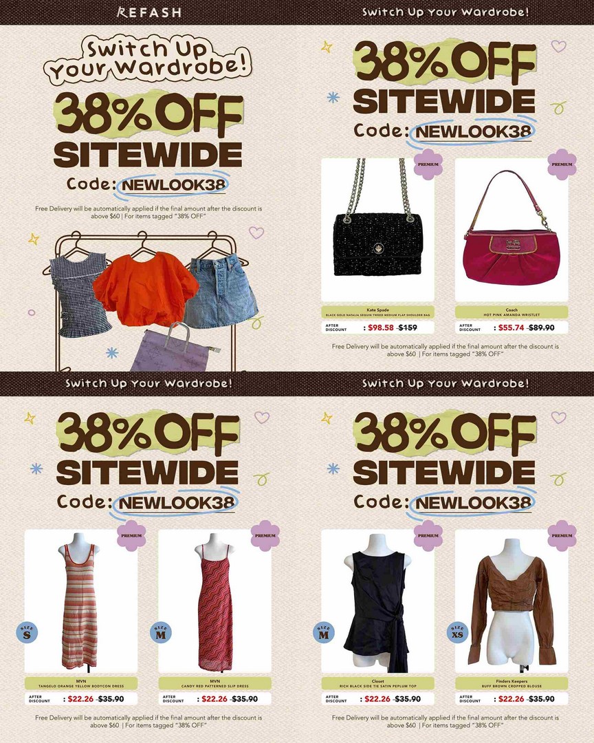 Refash-38-OFF-Sitewide-Preloved-Fashion-Promotion 13-31 August 2026: Refash: 38% OFF Sitewide Preloved Fashion Promotion with $60 Minimum Spend