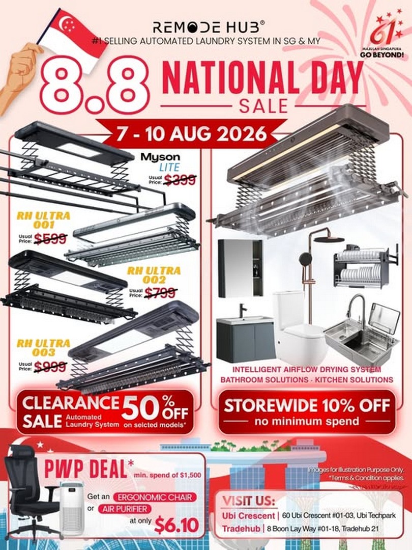 Remode-Hub-Singapore-8.8-National-Day-Sale 7-10 August 2026: Remode Hub Singapore 8.8 + National Day Sale Promotion: Enjoy Storewide Discounts, $6.10 Deals and Clearance Offers