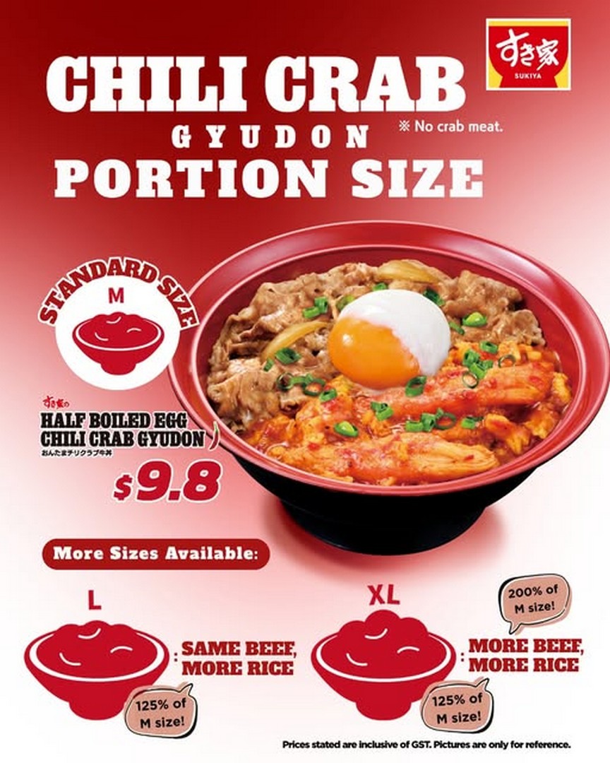 SUKIYA-Singapore-National-Day-Promotion 3 August 2026 onwards: SUKIYA Singapore National Day Promotion – Limited Time Chili Crab Gyudon Series Available in Multiple Sizes at 29 Halal-Certified Restaurants