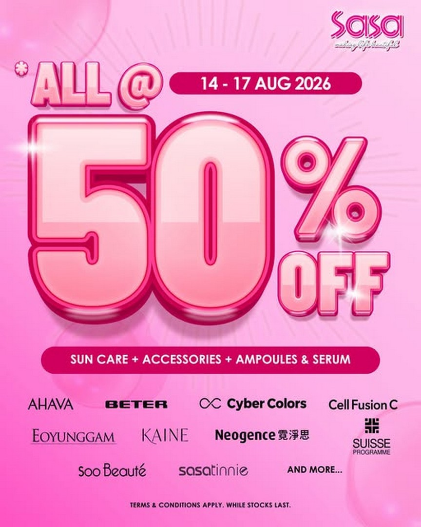 SaSa-Singapore-50-Off-Selected-Sun-Care 14-17 August 2026: SaSa Singapore: 50% Off Selected Sun Care, Accessories, Ampoules & Serums Promotion