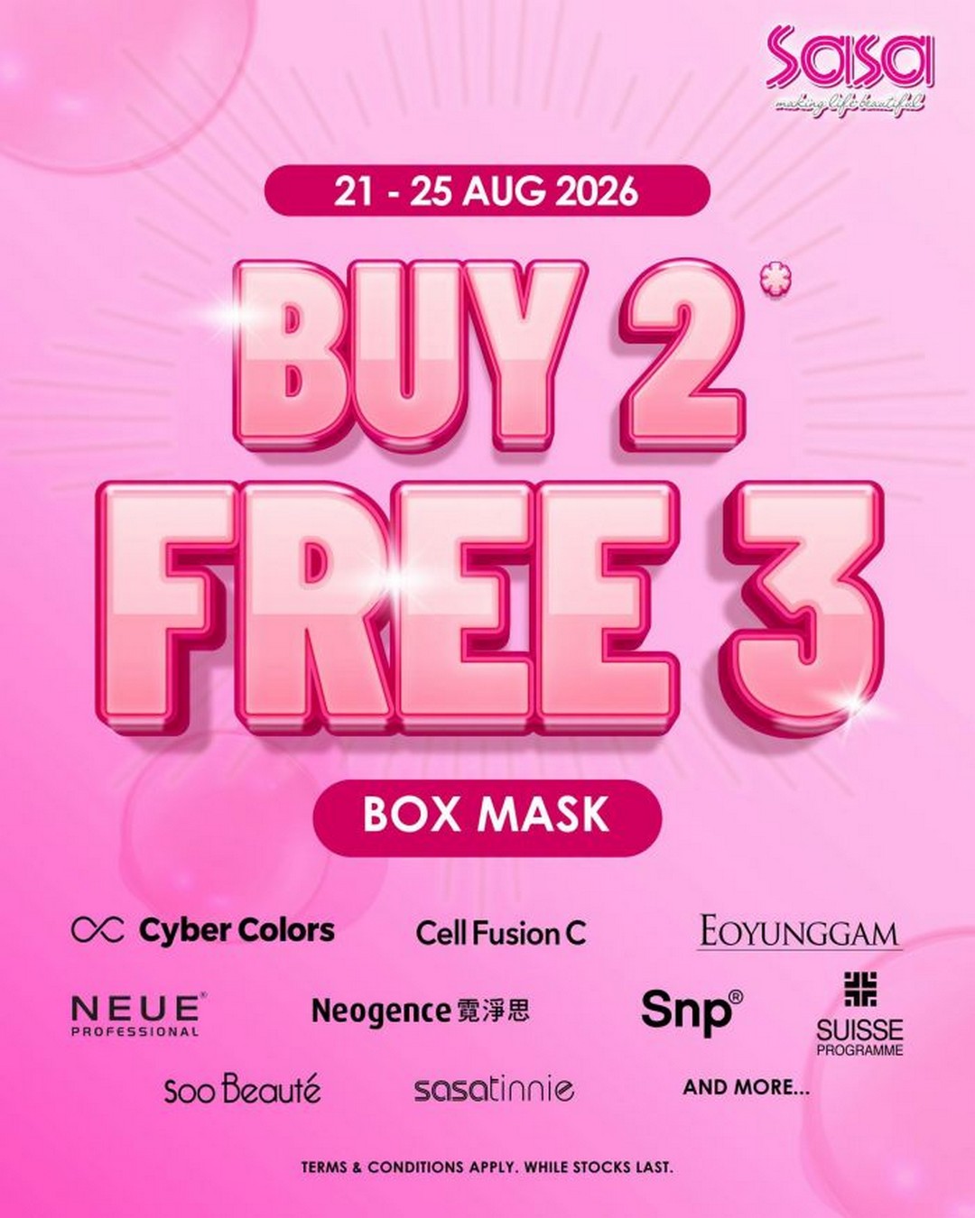 SaSa-Singapore-Buy-2-Free-3-Box-Mask-Promotion 21-25 August 2026: SaSa Singapore: Buy 2 Free 3 Box Mask Promotion – Stock Up on Skincare Favourites at Great Value