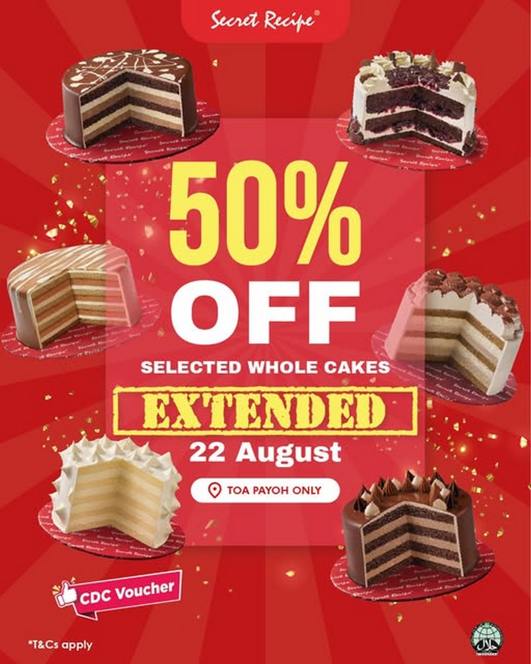 Secret-Recipe-Singapore-50-OFF-Selected-Whole-Cakes-Anniversary-Promotion 22 August 2026: Secret Recipe Singapore: 50% OFF Selected Whole Cakes Anniversary Promotion at Toa Payoh
