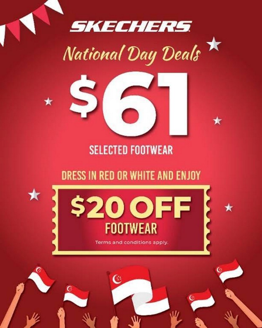 Skechers-Singapore-National-Day-Promotion 11-21 August 2026: Skechers Singapore: National Day Promotion with Selected Footwear from $61 and $20 Off for Red or White Outfits