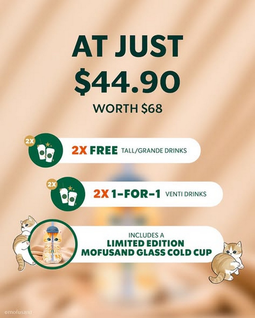 Starbucks-Singapore-Mofusand™-Starbucks®-Voucher-Pack-Promotion-1 21 August 2026 onwards: Starbucks Singapore, Mofusand™ + Starbucks® Voucher Pack Promotion With Limited-Edition Glass Cup and Drink Vouchers