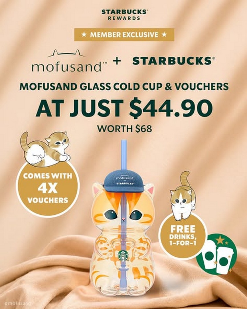 Starbucks-Singapore-Mofusand™-Starbucks®-Voucher-Pack-Promotion 21 August 2026 onwards: Starbucks Singapore, Mofusand™ + Starbucks® Voucher Pack Promotion With Limited-Edition Glass Cup and Drink Vouchers