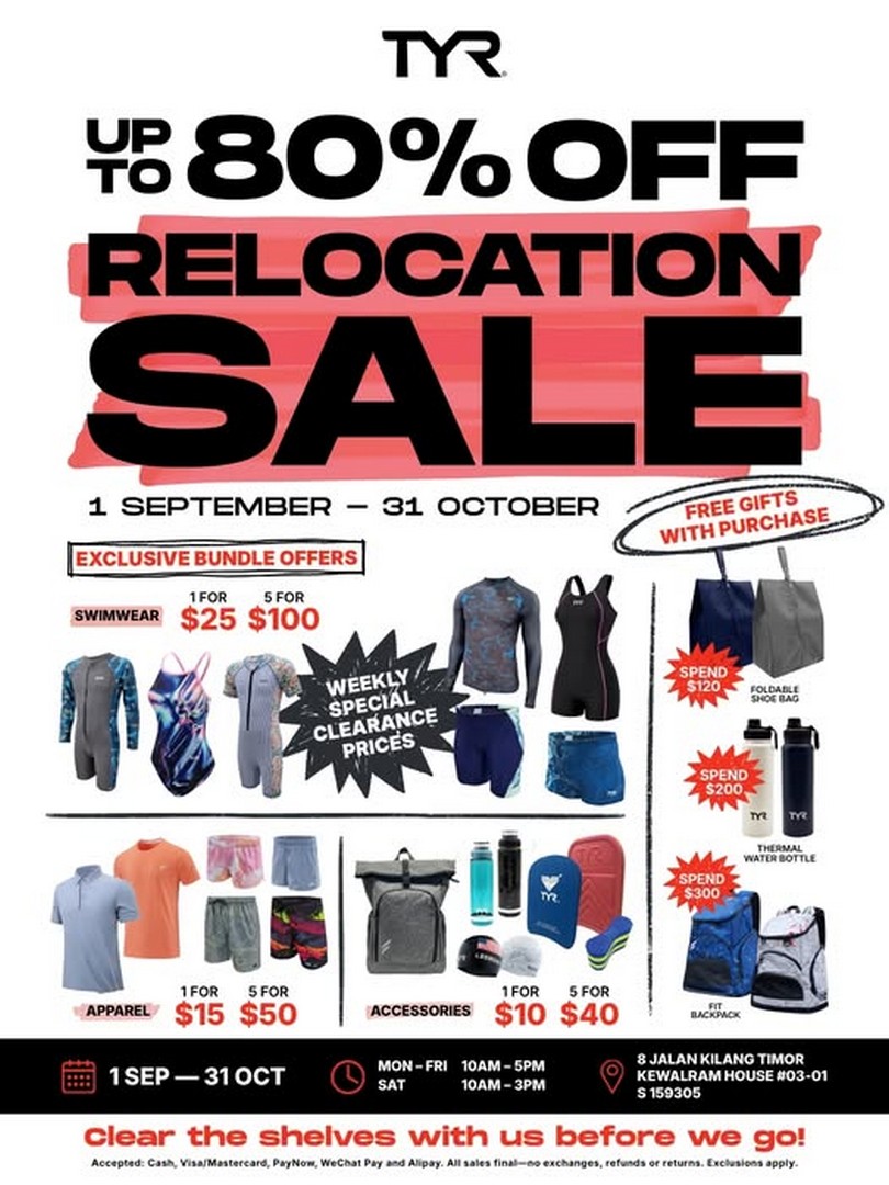 TYR-Singapore-Relocation-Clearance-Sale 1 September-31 October 2026: TYR Singapore: Relocation Clearance Sale with Up to 80% Off, Bundle Deals and Free Gifts