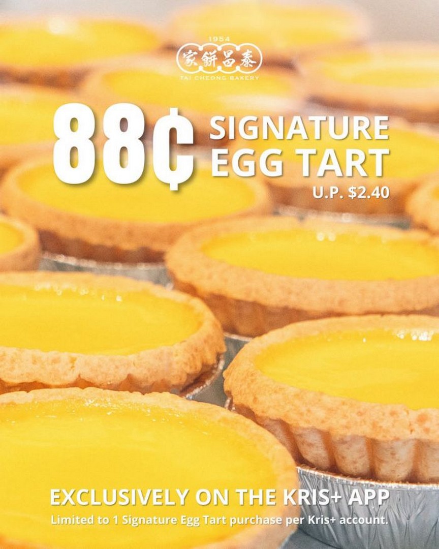 Tai-Cheong-Bakery-Singapore-Promotion-Kris-App-Exclusive-88¢ 8 August 2026: Tai Cheong Bakery Singapore: Promotion - Kris+ App Exclusive 88¢ Signature Egg Tart One-Day Flash Deal