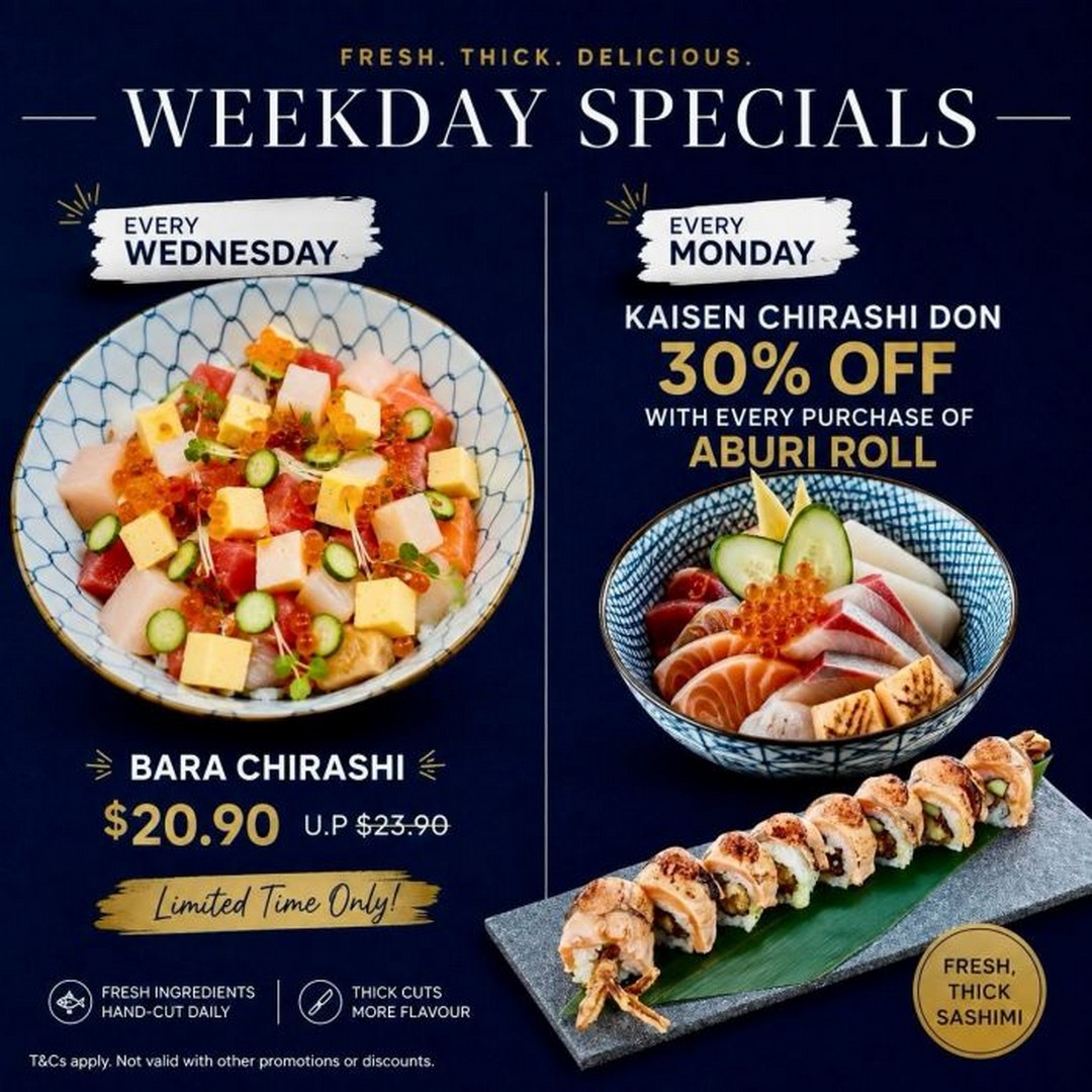 The-Sushi-Bar-Weekday-Specials-Promotion 4 August 2026 onwards: The Sushi Bar: Weekday Specials Promotion with 30% OFF Kaisen Chirashi Don, $20.90 Bara Chirashi and New Tsukemen Launch
