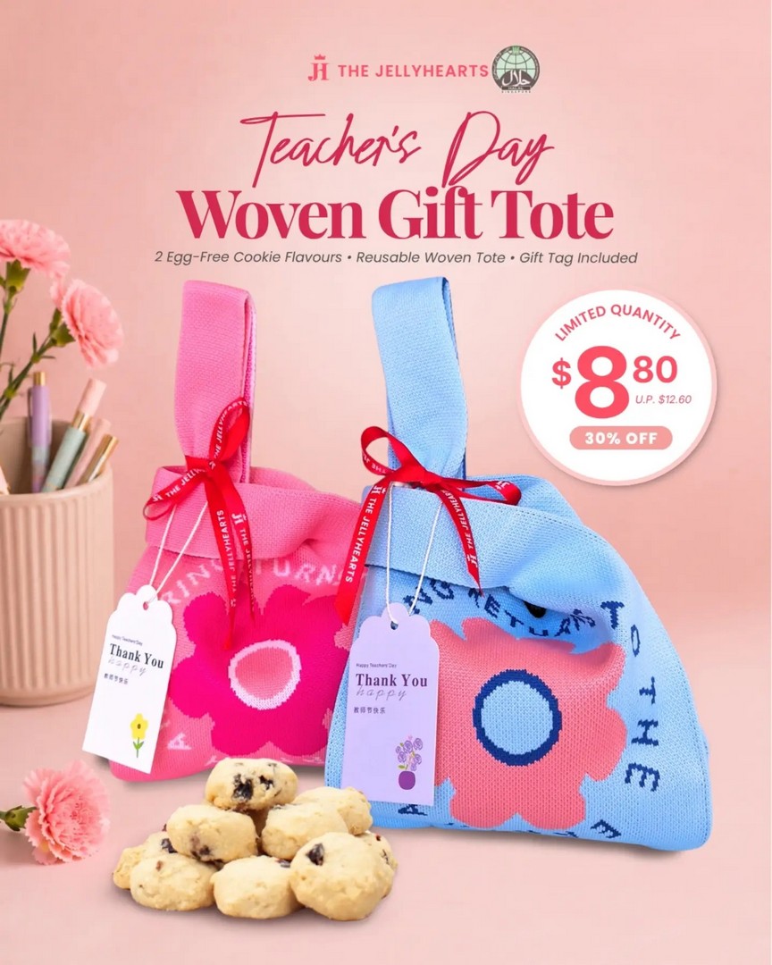 TheJellyHearts-Teachers-Day-Woven-Gift-Tote 11 August 2026 onwards: TheJellyHearts: Teacher’s Day Woven Gift Tote at 30% Off: Affordable Cookie Gift Set Promotion