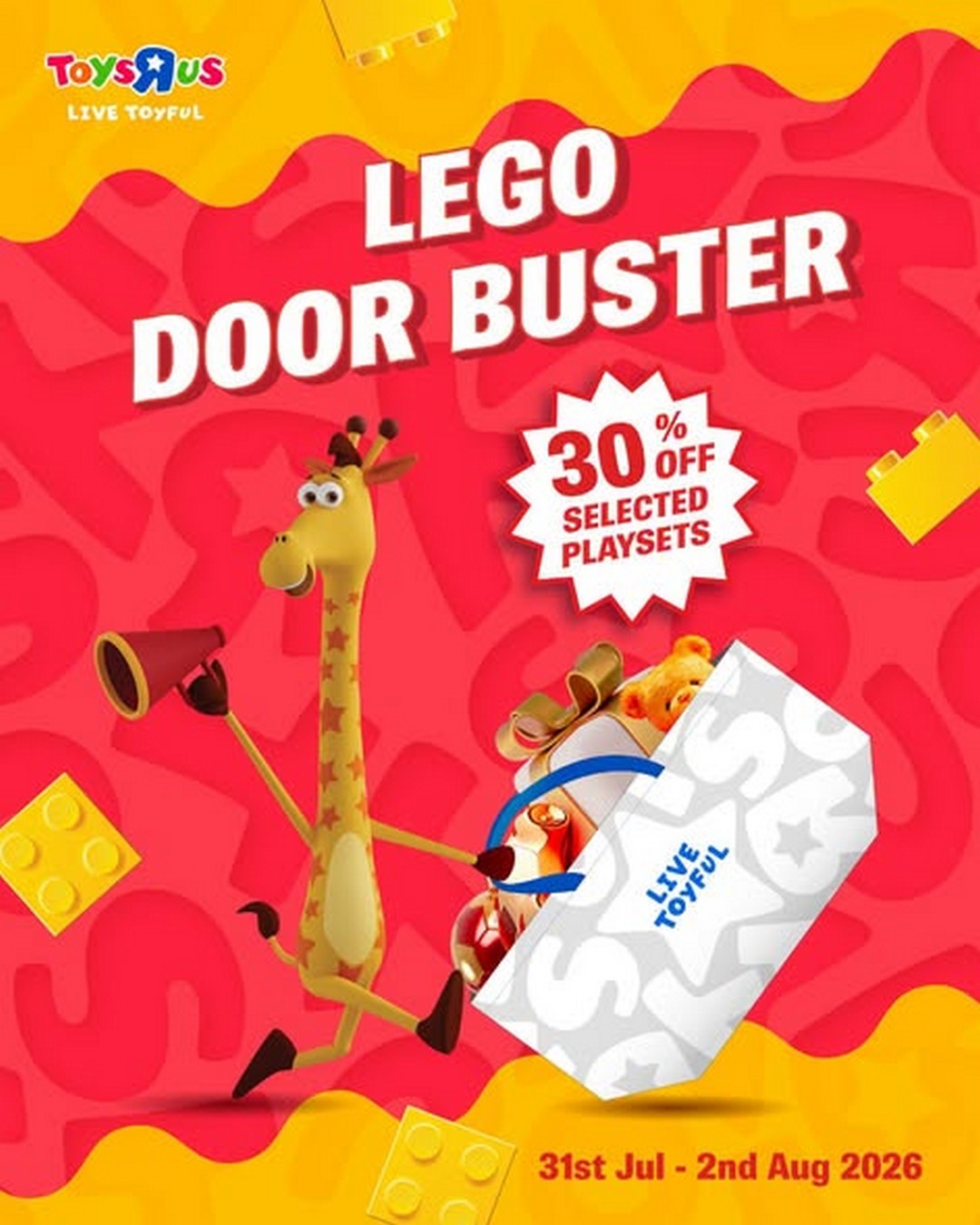 Toys-R-Us-Singapore-30-OFF-Selected-LEGO®-Sets-Promotion 31 July–2 August 2026: Toys"R"Us Singapore 30% OFF Selected LEGO® Sets Promotion – Limited Time Sale for In-Store and Online Shoppers