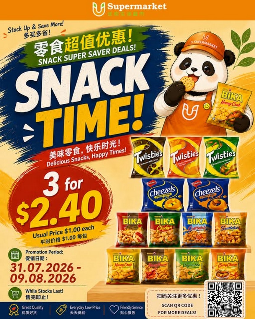 U-Supermarket-Snack-Super-Saver-Promotion 31 July-9 August 2026: U Supermarket Snack Super Saver Promotion: Enjoy Mix & Match Snack Deals with Any 3 Packs at $2.40
