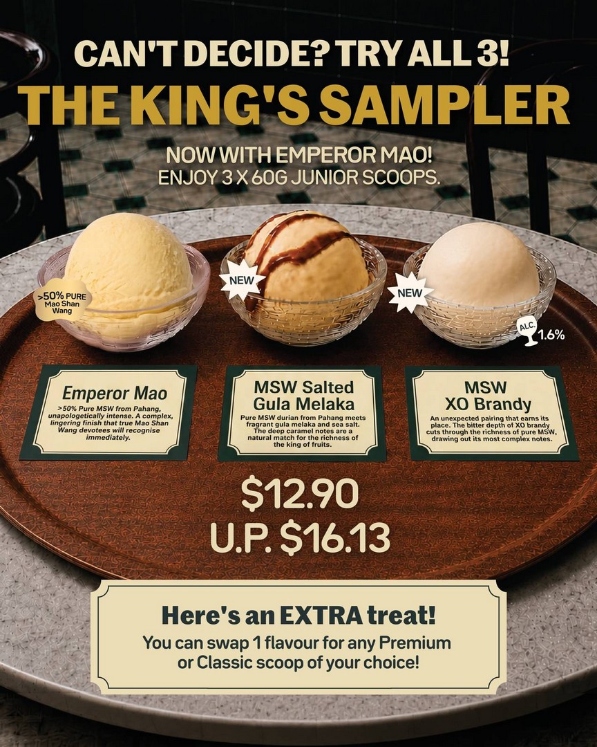 Udders-Ice-Cream-New-Kings-Sampler 5 August 2026 onwards: Udders Ice Cream, New King’s Sampler at $12.90, 20% Off Durian Ice Cream Promotion