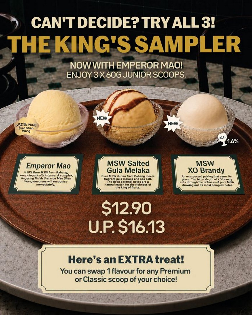 Udders-Ice-Cream-The-Kings-Sampler-Promotion-Enjoy-20-OFF 6 August 2026 onwards: Udders Ice Cream The King’s Sampler Promotion: Enjoy 20% OFF Mao Shan Wang Durian Ice Cream Scoops With A Premium Durian Tasting Experience