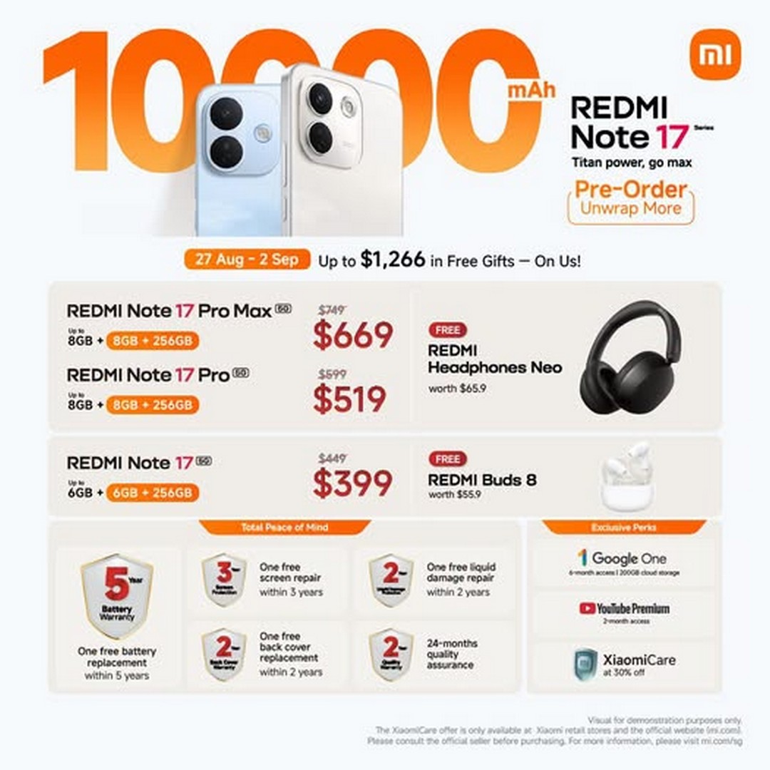 Xiaomi-Singapore-REDMI-Note-17-Series-Pre-Order-Promotion 27 August-2 September 2026: Xiaomi Singapore: REDMI Note 17 Series Pre-Order Promotion with Up to $1,266 in Free Gifts