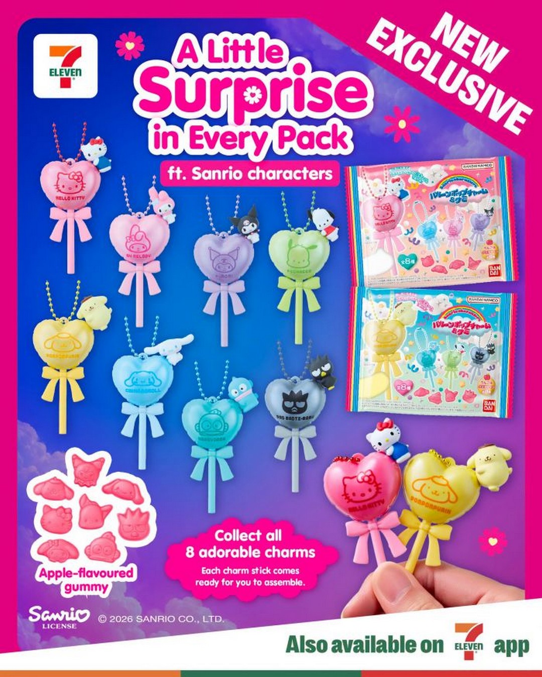 7-Eleven-Singapore-Sanrio-Balloon-Charm-Gummy-Promotion 18 September 2026 onwards: 7-Eleven Singapore: Sanrio Balloon Charm & Gummy Promotion – Collect All 8 Characters
