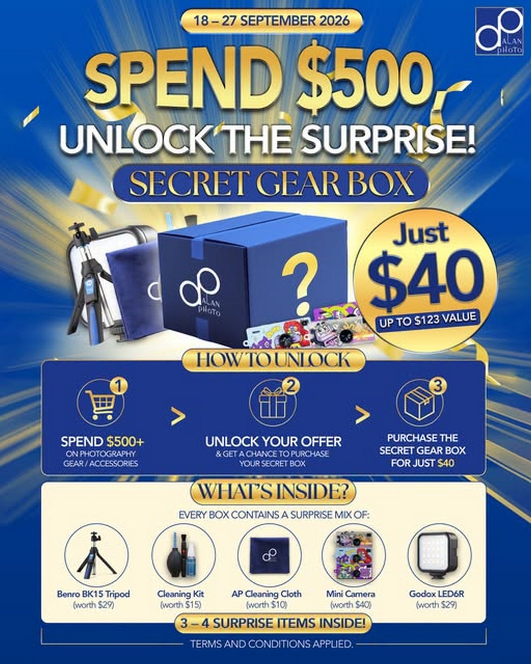 Alan-Photo-Secret-Gear-Box-Promotion-–-Spend-500 18-27 September 2026: Alan Photo: Secret Gear Box Promotion – Spend $500 and Get Up to $123 Worth of Photography Gear for $40 at Funan & Sim Lim Square