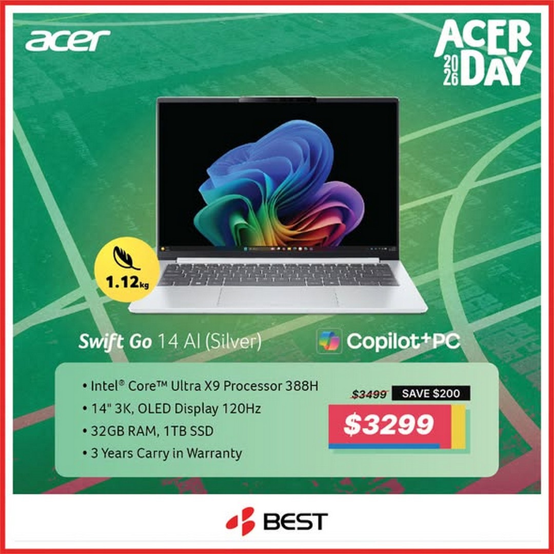 BEST-Denki-Singapore-Acer-Day-Promotion-2 17 September 2026 onwards: BEST Denki Singapore: Acer Day Promotion with Free Gifts Worth $498, Acer Swift Go AI Series Copilot+ PC, Online and Retail Outlets