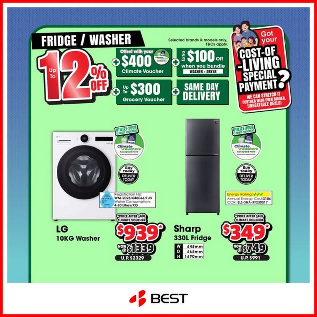 BEST-Denki-Singapore-Home-Appliance-Promotion-with-Up-to-12-Off-1 30 September 2026 onwards: BEST Denki Singapore: Home Appliance Promotion with Up to 12% Off, Up to $300 Grocery Voucher, $100 Bundle Discount & Free Same-Day Delivery