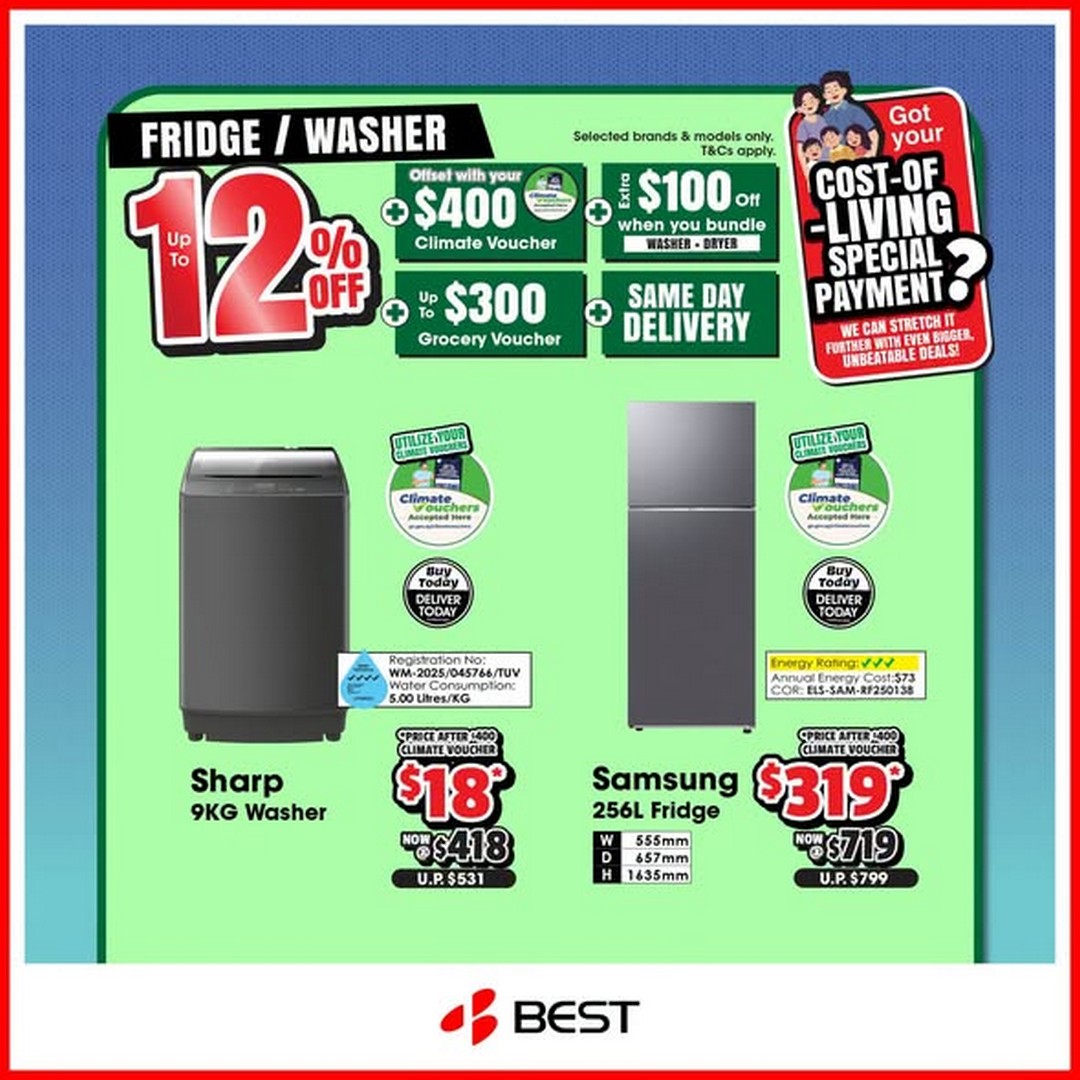 BEST-Denki-Singapore-Home-Appliance-Promotion-with-Up-to-12-Off 30 September 2026 onwards: BEST Denki Singapore: Home Appliance Promotion with Up to 12% Off, Up to $300 Grocery Voucher, $100 Bundle Discount & Free Same-Day Delivery