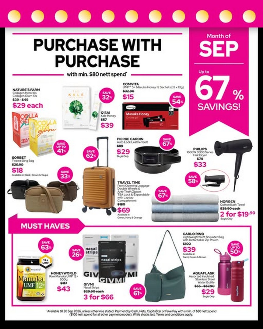BHG-Singapore-September-Purchase-with-Purchase-Promotion 1-30 September 2026: BHG Singapore: September Purchase-with-Purchase Promotion with Up to 67% OFF Selected Deals, Travel Time Luggage and More
