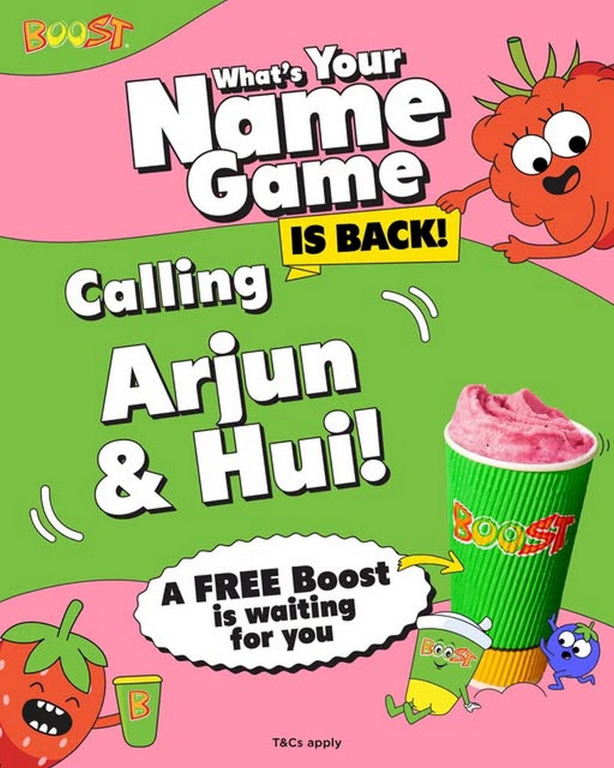 Boost-Juice-Bars-Singapore-Free-Boost-Name-Giveaway-Promotion 29 September 2026 onwards: Boost Juice Bars Singapore: Free Boost Name Giveaway Promotion at Participating Boost Outlets, Valid for Berries and Tropical Drinks