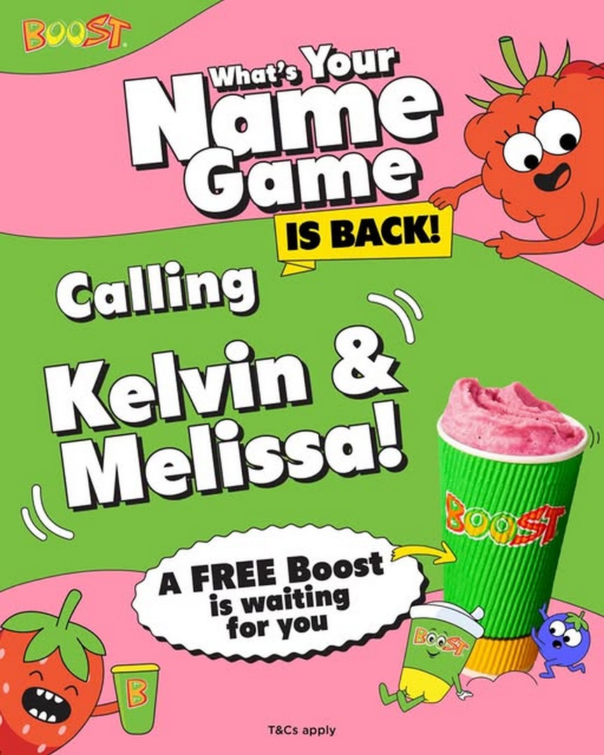 Boost-Juice-Bars-Singapore-Name-Game-Daily-Free-Boost-Promotion 24 September 2026 onwards: Boost Juice Bars Singapore: Name Game Daily Free Boost Promotion at Participating Outlets