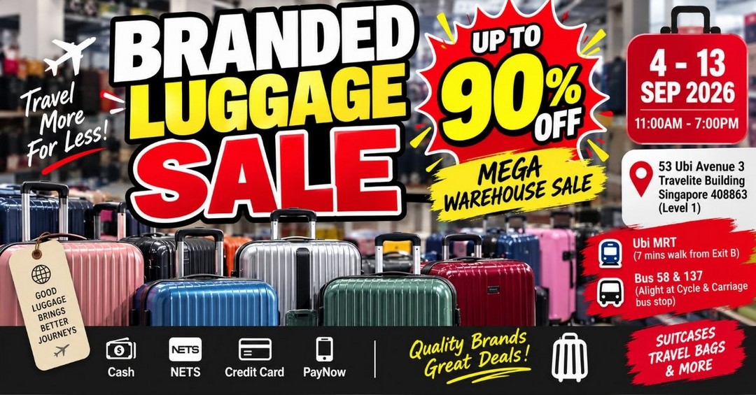 Branded-Luggage-Mega-Warehouse-Sale-Up-to-90-OFF 4-13 September 2026: Branded Luggage Mega Warehouse Sale: Up to 90% OFF Travel Luggage at Travelite Building, Ubi