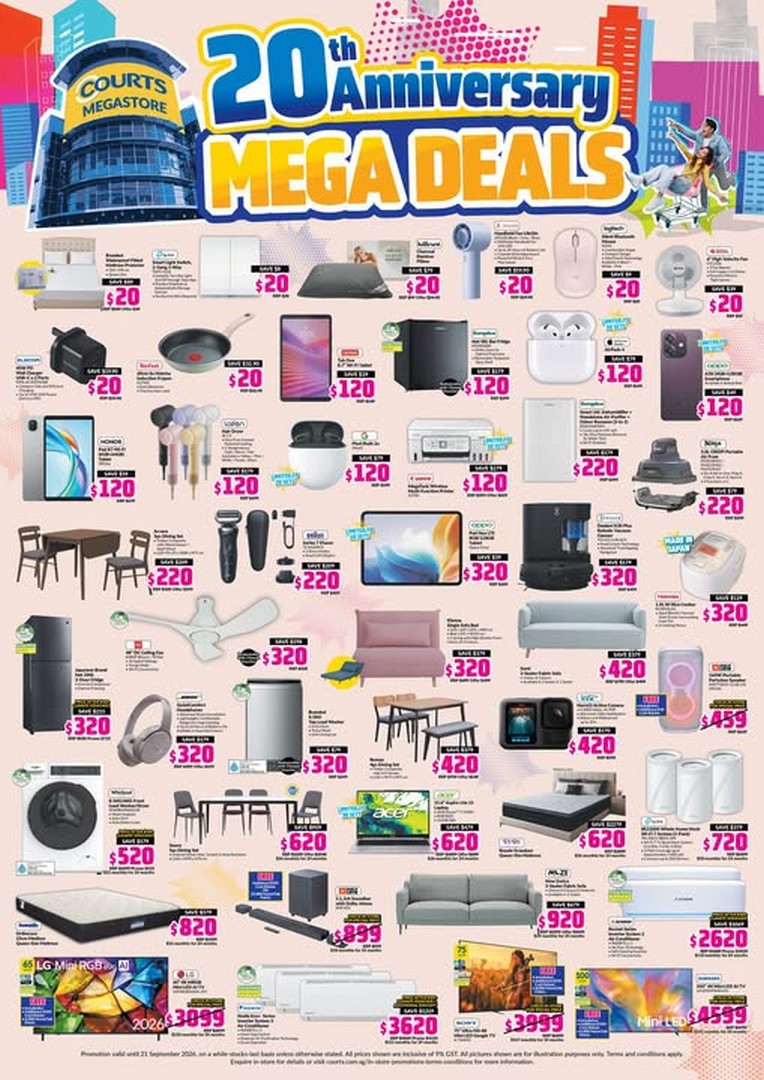 COURTS-20th-Anniversary-Sale-with-Deals 4-21 September 2026: COURTS: 20th Anniversary Sale with Deals from $20 at COURTS Megastore