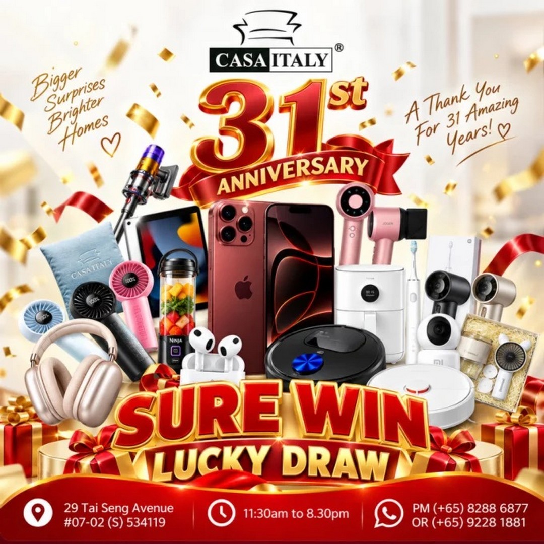 Casa-Italy-31st-Anniversary-Furniture-Sale-With-BTO-Packages 2-4 October 2026: Casa Italy: 31st Anniversary Furniture Sale With BTO Packages From $2,999, Sofas From $599, Dining Sets From $399 & Sure-Win Lucky Draw at Tai Seng