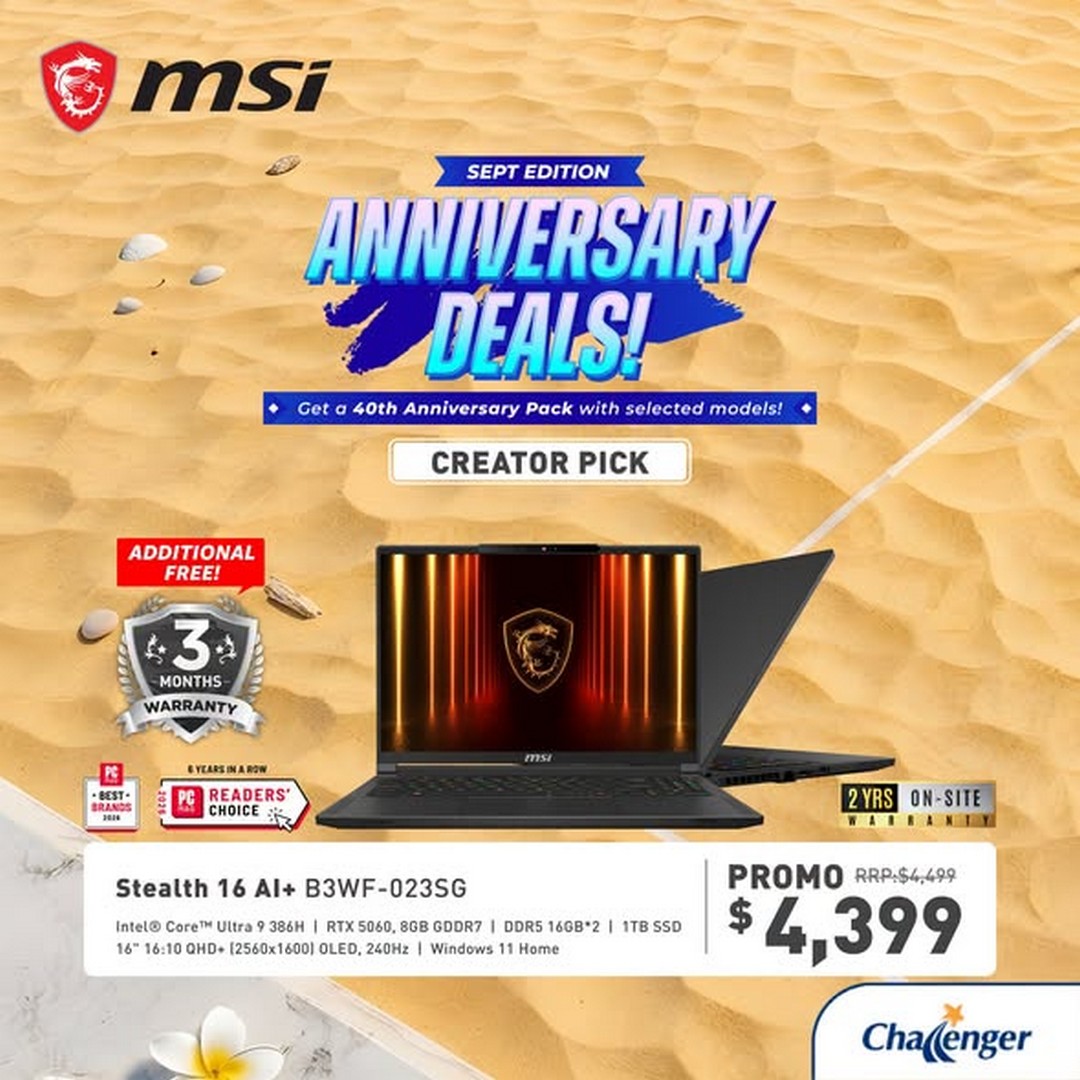 Challenger-Singapore-MSI-40th-Anniversary-Promotion-2 17 September 2026 onwards: Challenger Singapore: MSI 40th Anniversary Promotion with Up to $1,500 Savings, Free 3-Month Warranty and Exclusive Gift Packs