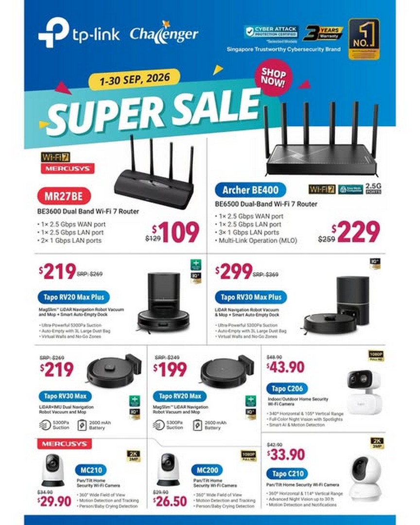 Challenger-Singapore-September-Super-Sale-on-Selected-TP-Link 1-30 September 2026: Challenger Singapore: September Super Sale on Selected TP-Link and Tapo Products at All Stores