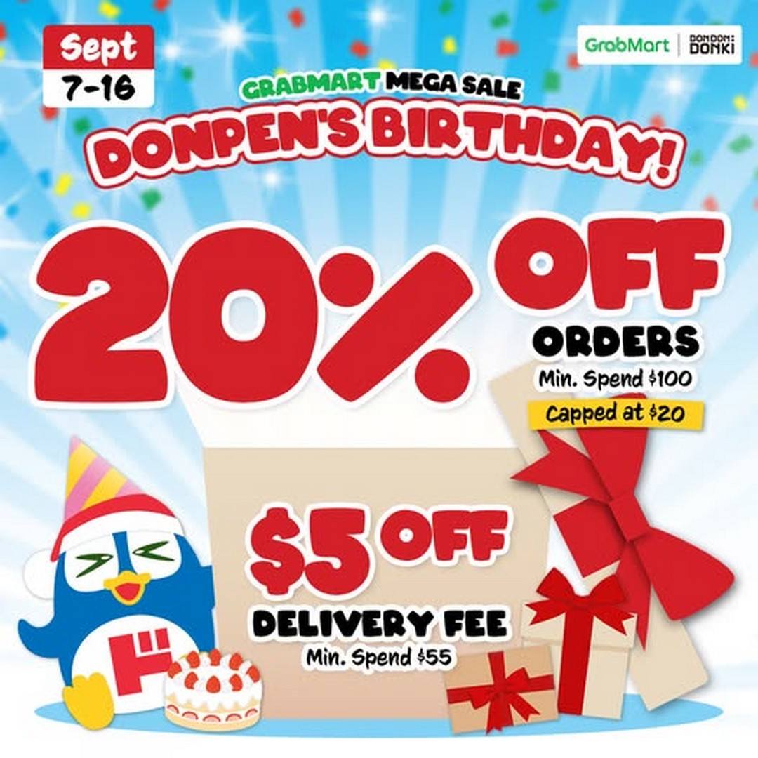 DON-DON-DONKI-Singapore-Donpens-Birthday-Mega-Sale 7-16 September 2026: DON DON DONKI Singapore: Donpen’s Birthday Mega Sale on GrabMart – 20% Off Orders and $5 Delivery Fee Savings