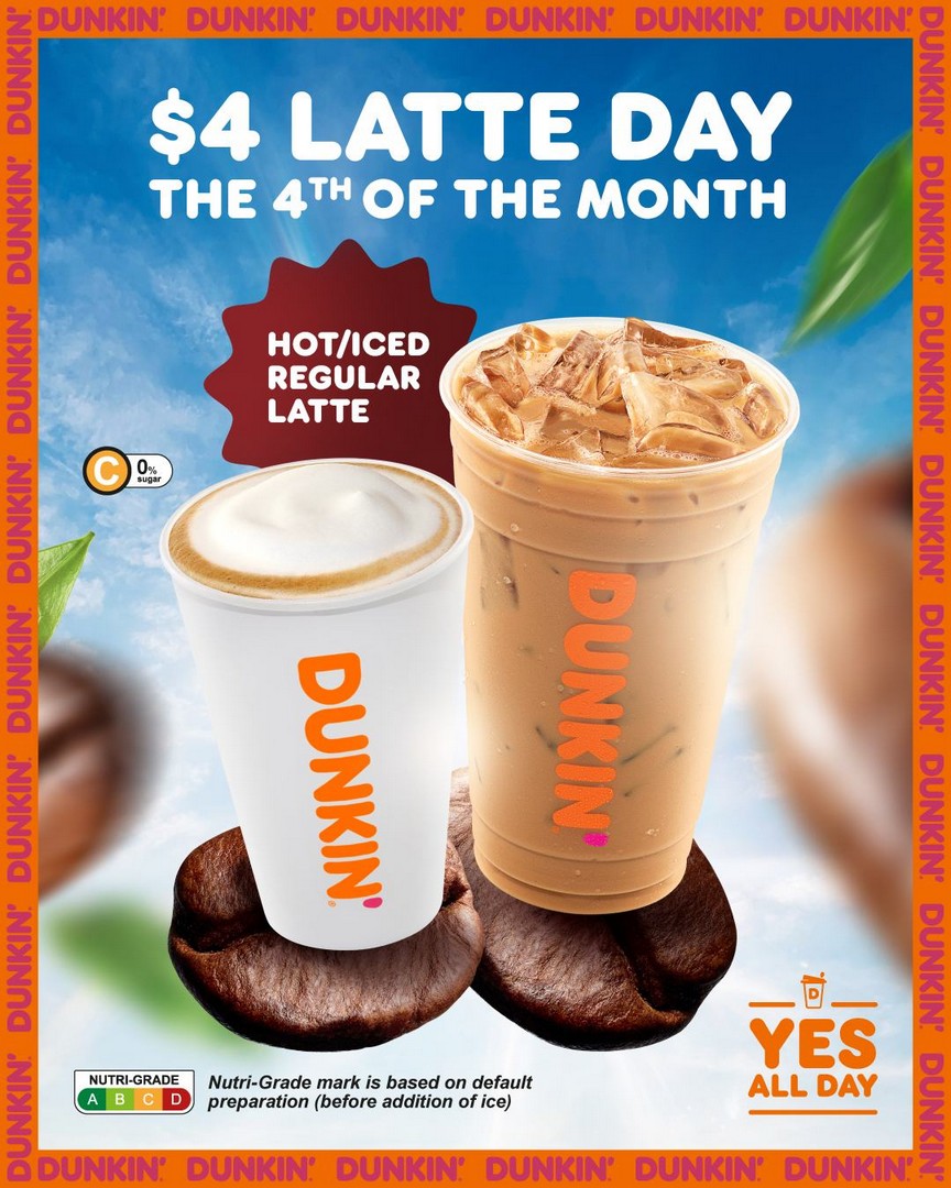 Dunkin-Donuts-4-Latte-Day-Promotion-–-Enjoy-Hot-or-Iced-Regular-Latte 4 September 2026: Dunkin' Donuts: $4 Latte Day Promotion – Enjoy Hot or Iced Regular Latte for Just $4 at Participating Outlets