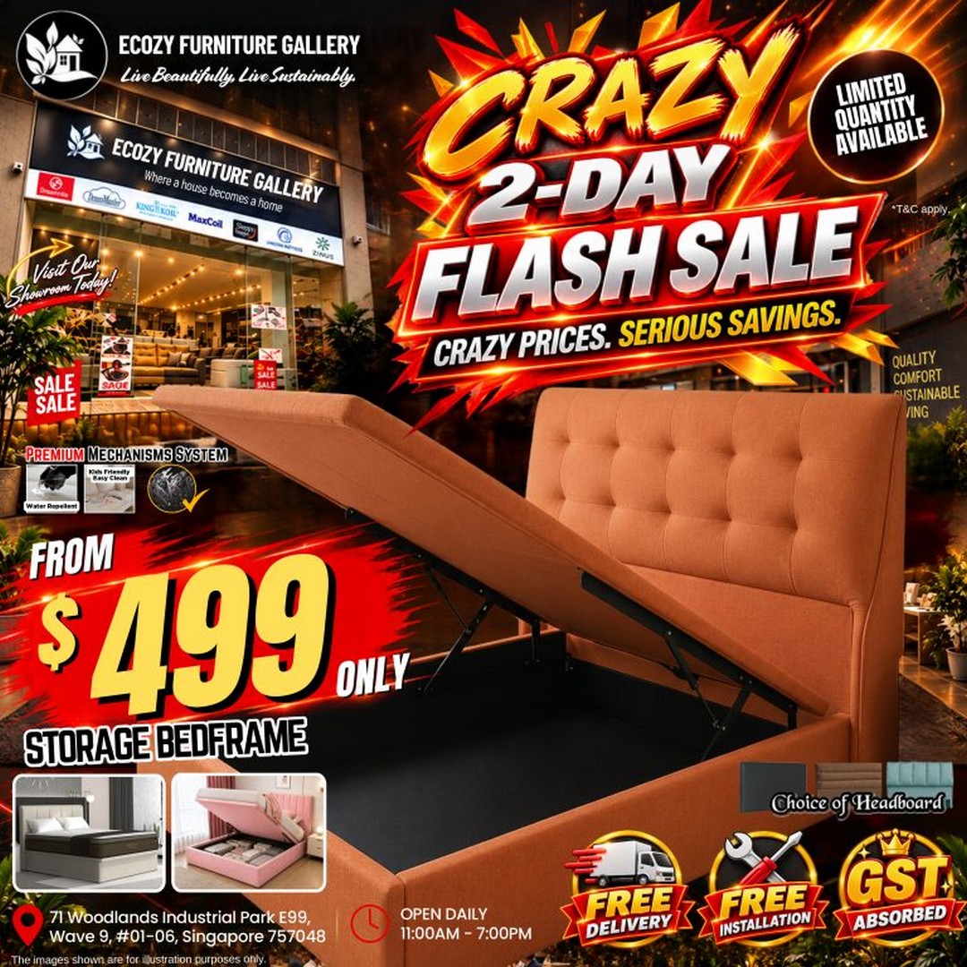 Ecozy-Furniture-Gallery-Crazy-2-Day-Flash-Sale-2 24–25 September 2026: Ecozy Furniture Gallery: Crazy 2-Day Flash Sale with $699 Queen Bed Set and FREE Single Bed Set, 11am–4pm at Woodlands