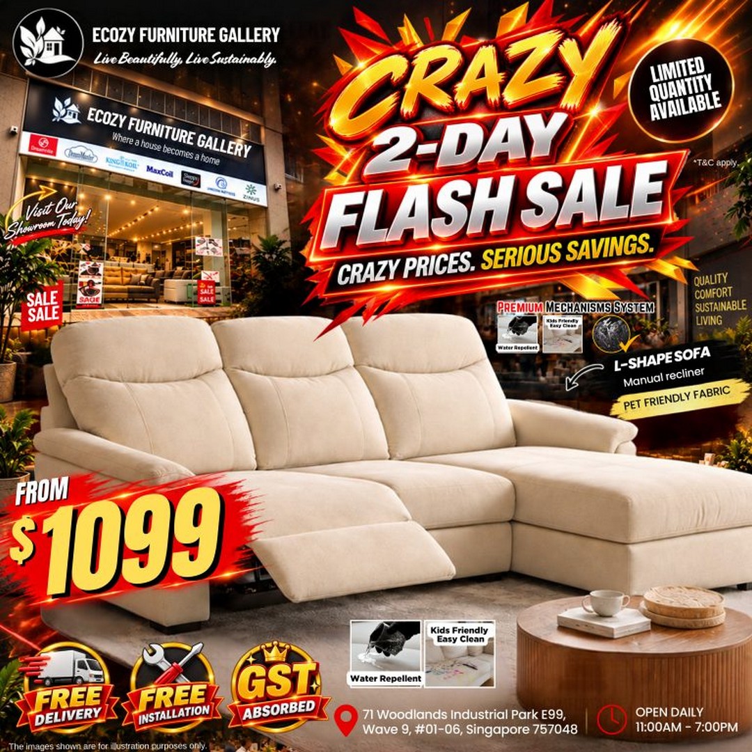 Ecozy-Furniture-Gallery-Crazy-2-Day-Flash-Sale-3 24–25 September 2026: Ecozy Furniture Gallery: Crazy 2-Day Flash Sale with $699 Queen Bed Set and FREE Single Bed Set, 11am–4pm at Woodlands