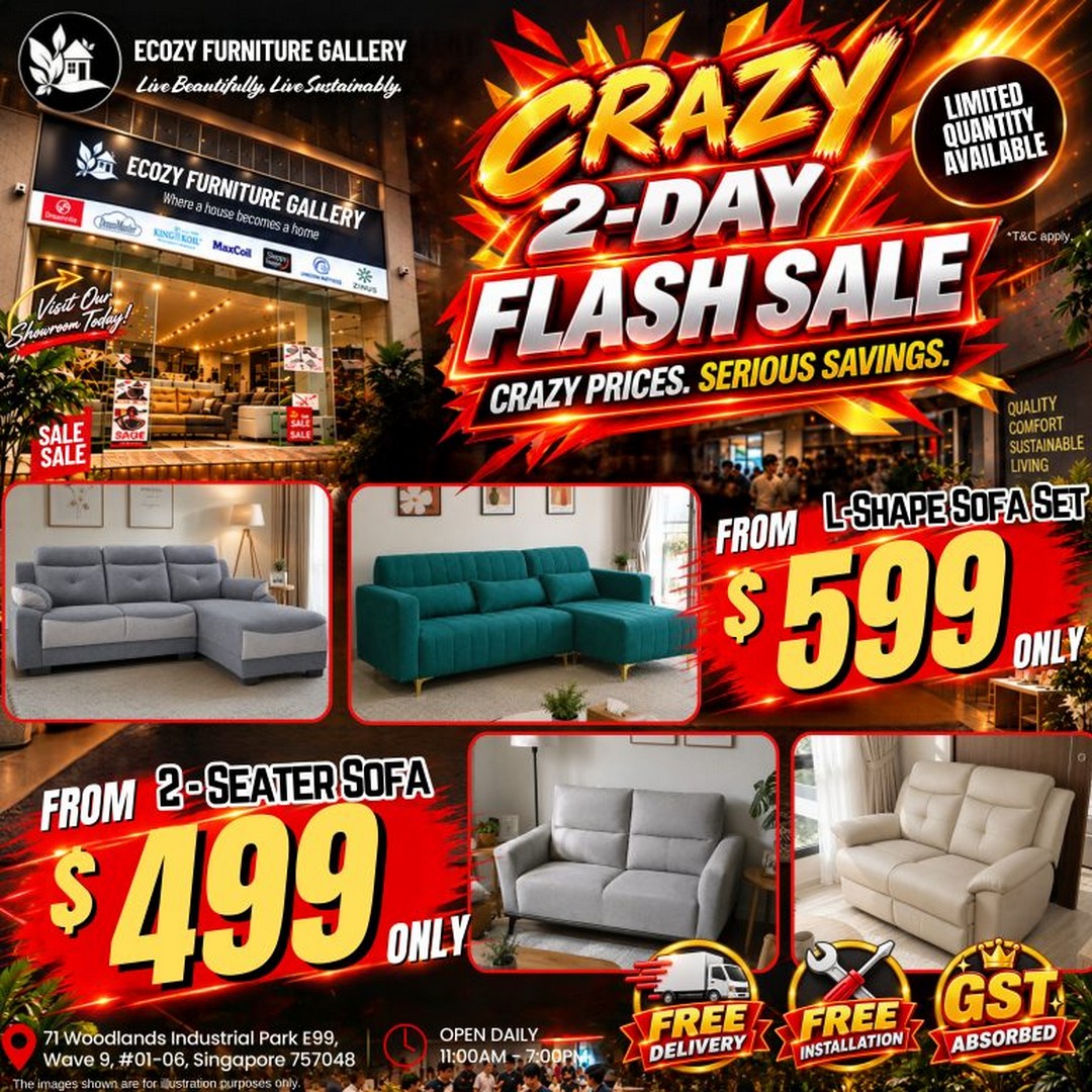 Ecozy-Furniture-Gallery-Crazy-2-Day-Flash-Sale-4 24–25 September 2026: Ecozy Furniture Gallery: Crazy 2-Day Flash Sale with $699 Queen Bed Set and FREE Single Bed Set, 11am–4pm at Woodlands