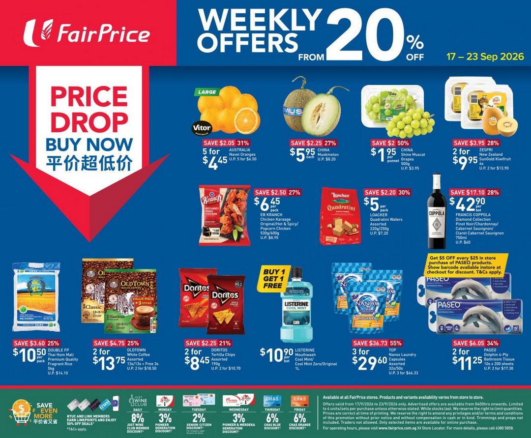 FairPrice-Weekly-Price-Drop-Promotion-From-20-Off-Across-Groceries 17-23 September 2026: FairPrice: Weekly Price Drop Promotion From 20% Off Across Groceries, Fresh Produce, Snacks & Household Essentials