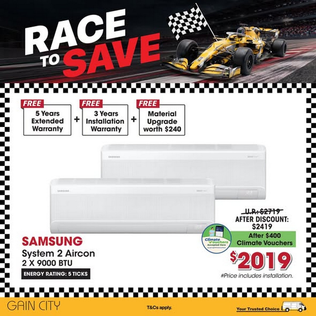Gain-City-Race-to-Save-Sale-Promotion-with-100-OFF-Every-2 30 September 2026 onwards: Gain City: Race to Save Sale Promotion with $100 OFF Every $900 Spent, Climate Voucher Savings, Free Warranties and More