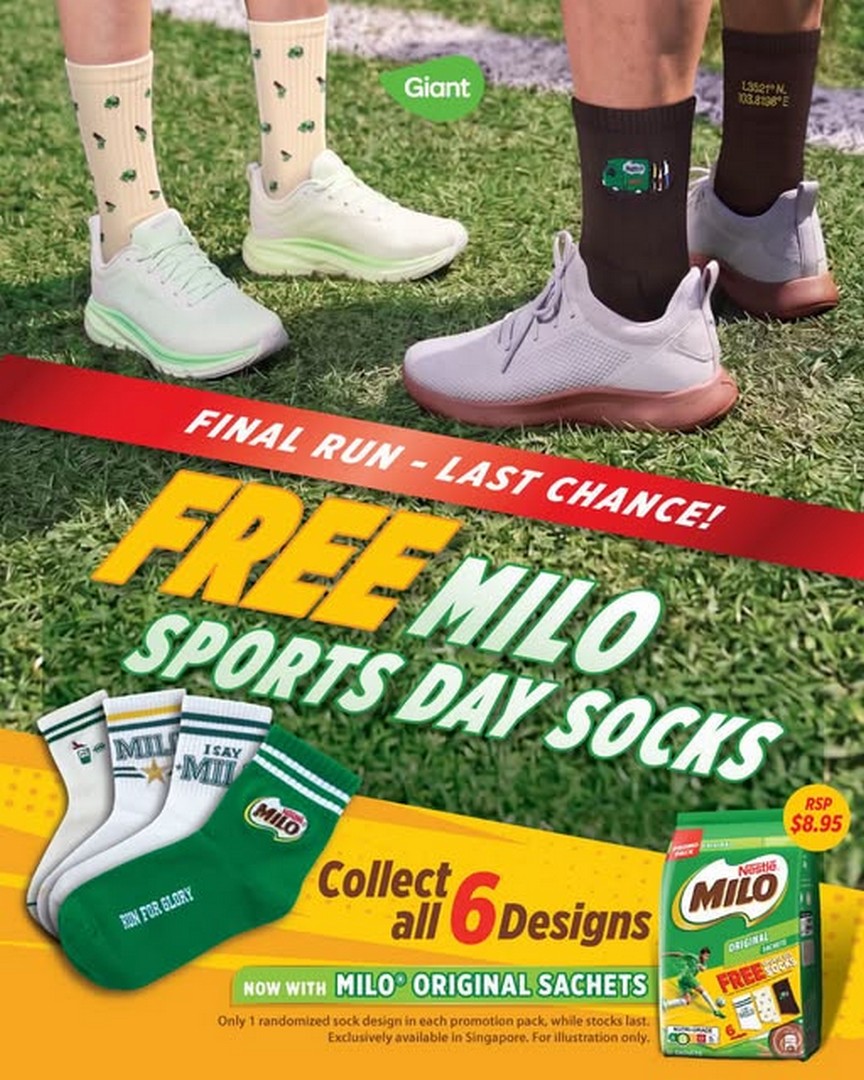 Giant-Singapore-Free-MILO-Sports-Day-Socks-Promotion 23 September 2026 onwards: Giant Singapore: Free MILO Sports Day Socks Promotion with MILO Original Sachets, Available While Stocks Last