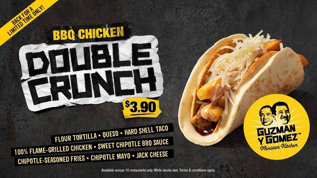 Guzman-y-Gomez-BBQ-Chicken-Double-Crunch-at-3.90 15 September 2026 onwards: Guzman y Gomez BBQ Chicken Double Crunch at $3.90, Limited-Time Promotion