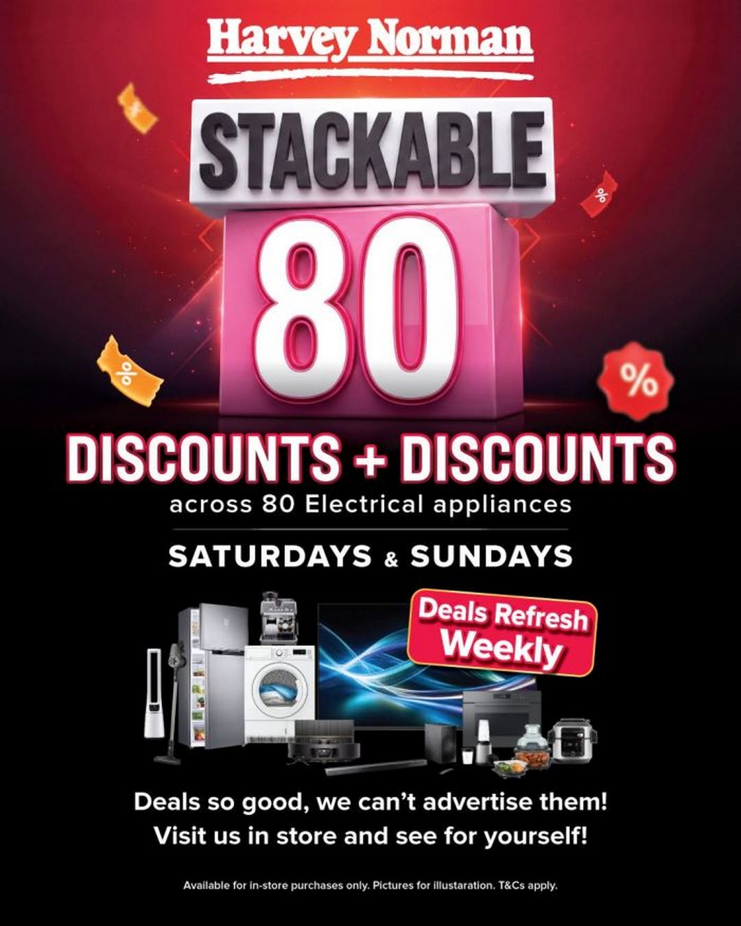 Harvey-Norman-Singapore-Weekend-Sale 18 September 2026 onwards: Harvey Norman Singapore: Weekend Sale Promotion with Stackable Discounts on 80 Electrical Appliances, In-Store Deals Every Saturday and Sunday