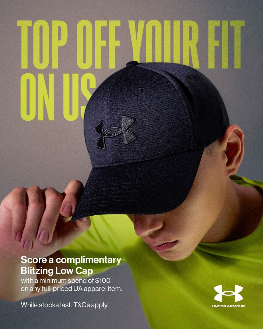 JD-Sports-Free-Under-Armour-Blitizing-Low-Cap-Promotion 7 September 2026 onwards: JD Sports: Free Under Armour Blitizing Low Cap Promotion with $100 Full-Priced Purchase at ION Orchard and Victoria Street