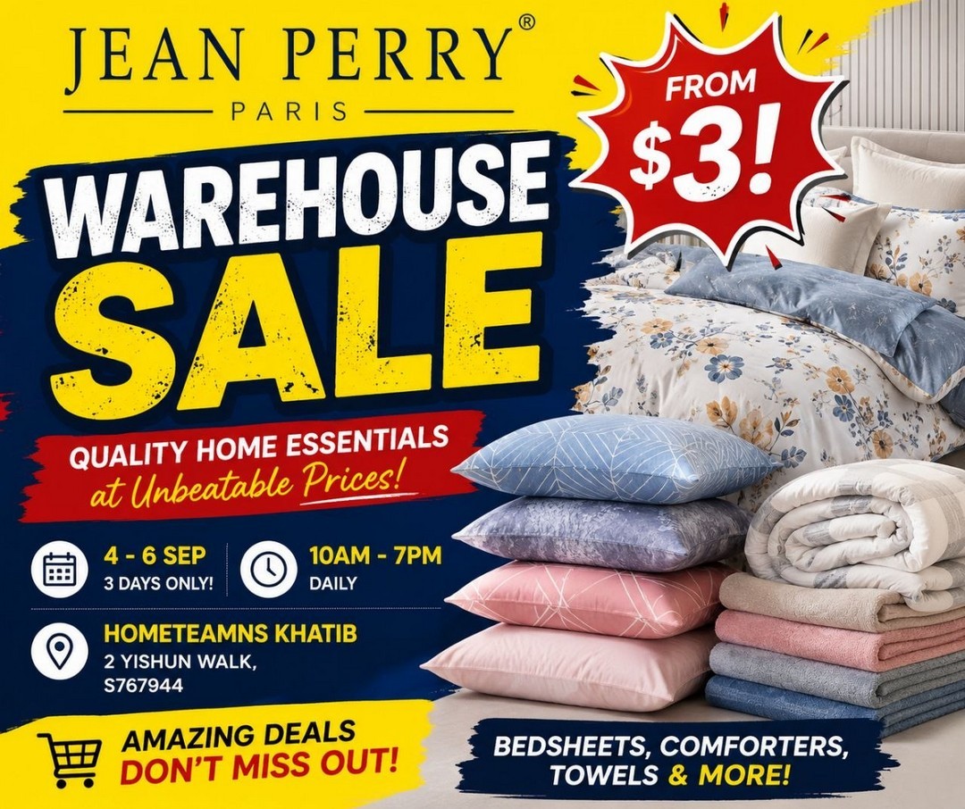 Jean-Perry-Warehouse-Sale 4-6 September 2026: Jean Perry: Warehouse Sale – Home Essentials From Just $3 at HomeTeamNS Khatib