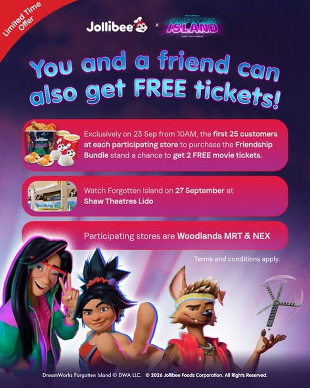 Jollibee-Singapore-Jollibee-x-Forgotten-Island-Friendship-Bundle-1 23 September–30 October 2026: Jollibee Singapore: Jollibee x Forgotten Island Friendship Bundle Promotion with Free Friendship Charm Bracelet and Movie Ticket Giveaway at NEX and Woodlands MRT