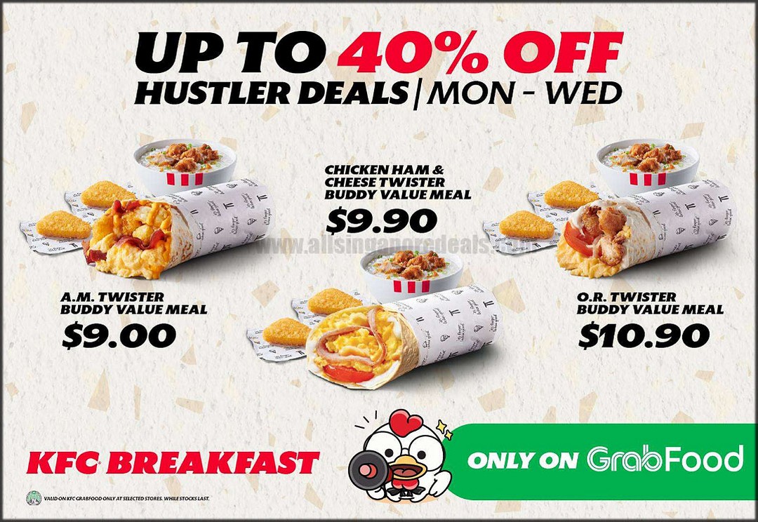 KFC-Singapore-Up-To-40-Off-Breakfast-Promotion 28 September-31 December 2026: KFC Singapore: Up To 40% Off Breakfast Promotion On GrabFood & foodpanda Every Monday-Wednesday